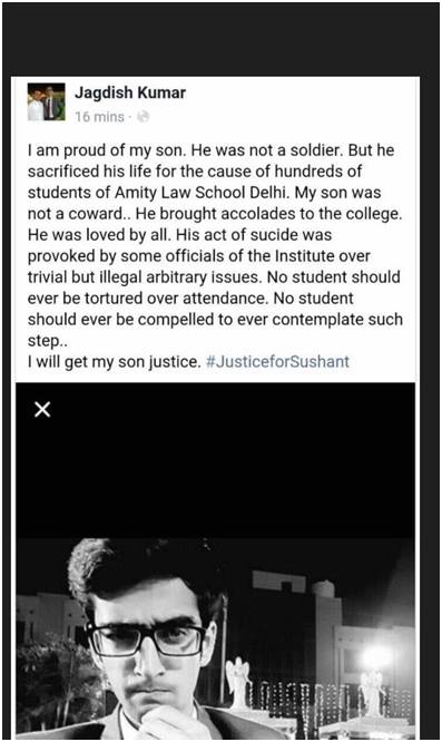 sushant rohilla amity law school delhi suicide